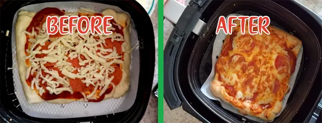 Making Pizza in Air Fryer Before and After
