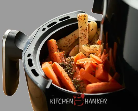 air fryer basket filled with food